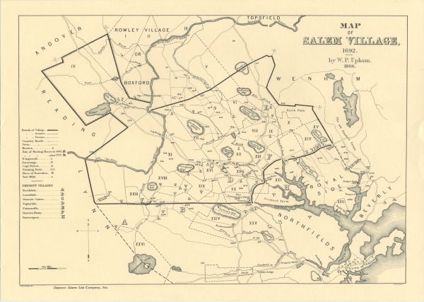 Map of Salem Village in 1692, by W.P. Upham, circa 1856