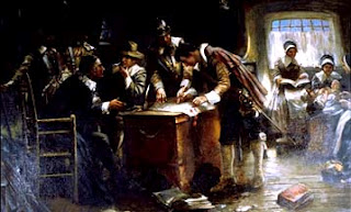 "Signing the Mayflower Compact," oil painting by Edward Percy Moran, circa 1900