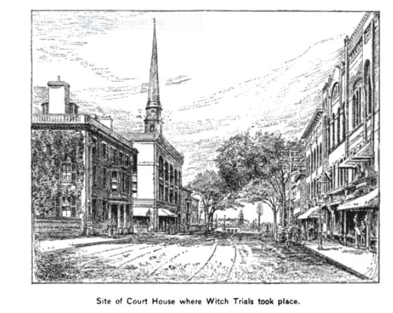 "Site of Court House Where Witch Trials Took Place," illustration published in the New England Magazine, Volume 5, circa 1892