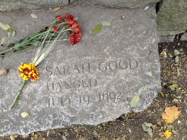Sarah Good's Memorial Marker, Salem Witch Trials Memorial, Salem Mass, November 2015. Photo Credit: Rebecca Brooks