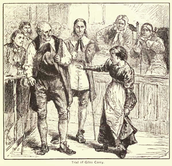 The "Trial of Giles Corey" illustration by Charles Reinhardt, circa 1878