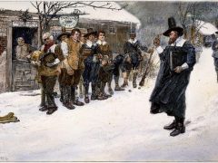 The Puritan Governor interrupting the Christmas Sports, illustration by Howard Pyle, circa 1883