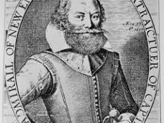 Image of Captain John Smith from his map of New England circa 1616