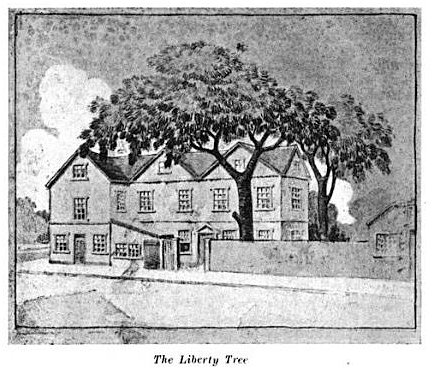 Liberty Tree, illustration published in A. W. Mann's "Walks & Talks About Historic Boston", circa 1917