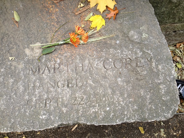 Martha Corey's Memorial Marker, Salem Witch Trials Memorial, Salem, Mass, November 2015. Photo Credit: Rebecca Brooks