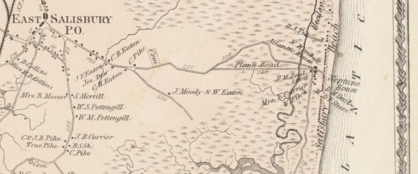 Map depicting Plank Road in Salisbury, Mass, circa 1872