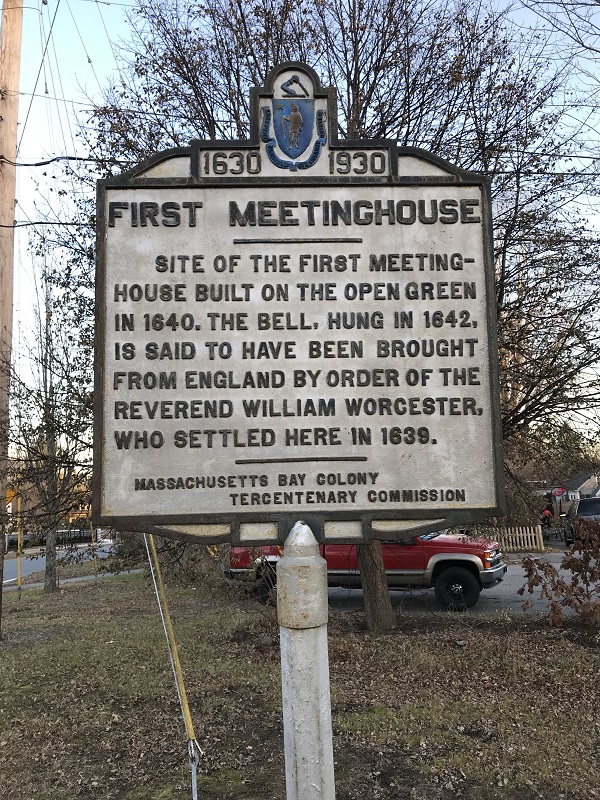 First meetinghouse, historical marker, near the corner of Mudnock Road and Elm Street, Salisbury, Mass. Photo Credit: Rebecca Beatrice Brooks