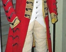 A redcoat uniform worn by a British soldier in the American Revolution on display at the Smithsonian National Museum of American History, photographed by Matthew Bisanz in 2009