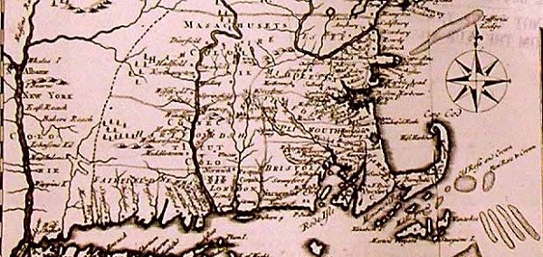 Plymouth on a map of New England, circa 1720