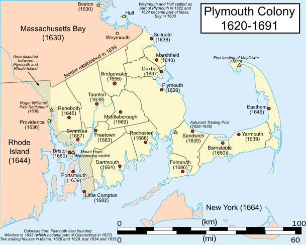 Map of Plymouth Colony 1620-1691