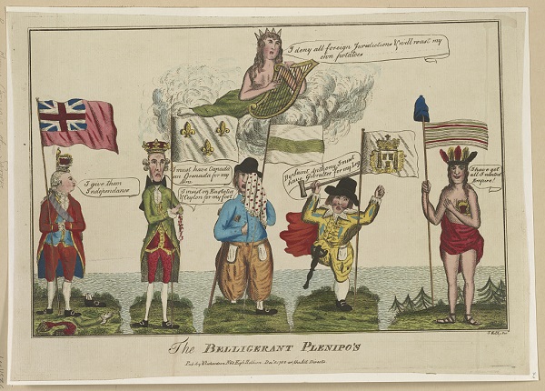 "The Belligerent Plenipo's", cartoon by Thomas Colley, published in London, circa 1782