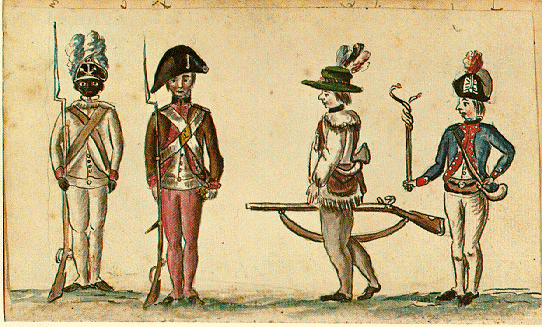 Soldiers of the Continental Army, sketch by French army officer, circa 1781