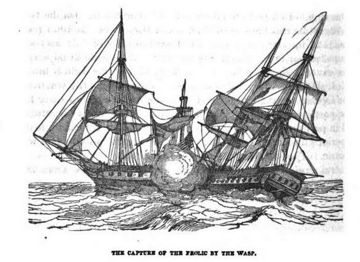 Capture of the Frolic by the Wasp, illustration published in Military Heroes of the War of 1812, circa 1849