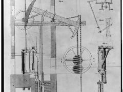 James Watt's double steam engine from his specification of 1782, illustration from 1822