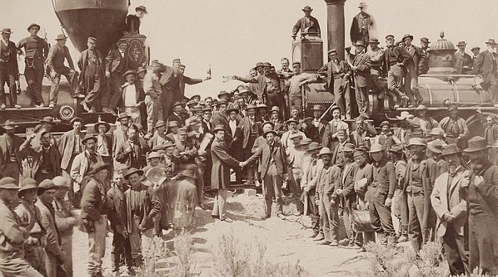 Celebration of the meeting of the Transcontinental railroad in Promontory Summit, Utah, May 1869
