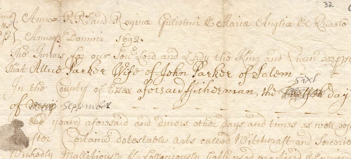 Indictment of Alice Parker circa 1692