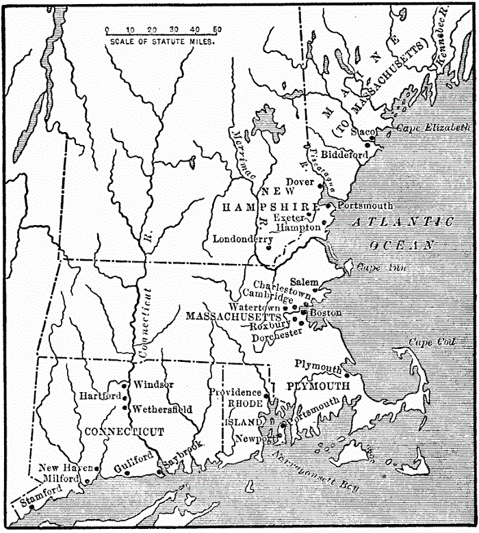 A map of the New England Colonies, published in The Redway School History, in 1910
