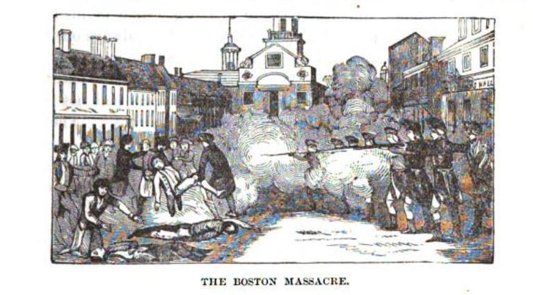 The Boston Massacre, illustration published in the Pictorial History of the United States, circa 1877