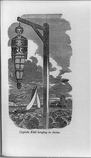 Illustration of William Captain Kidd's body in a gibbet cage